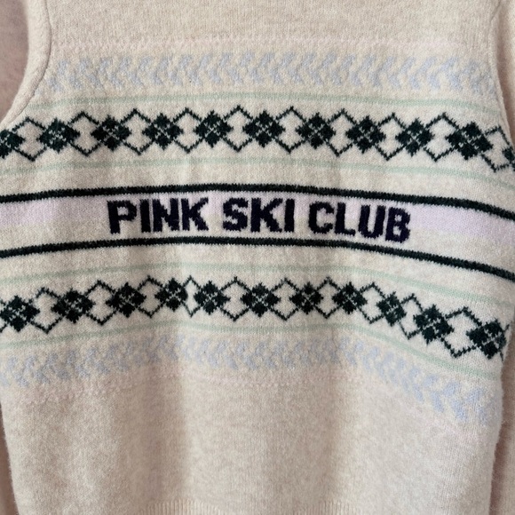 Victoria's Secret PINK SKI CLUB Heather Oatmeal Beige Crewneck Sweater Jumper - Picture 6 of 10